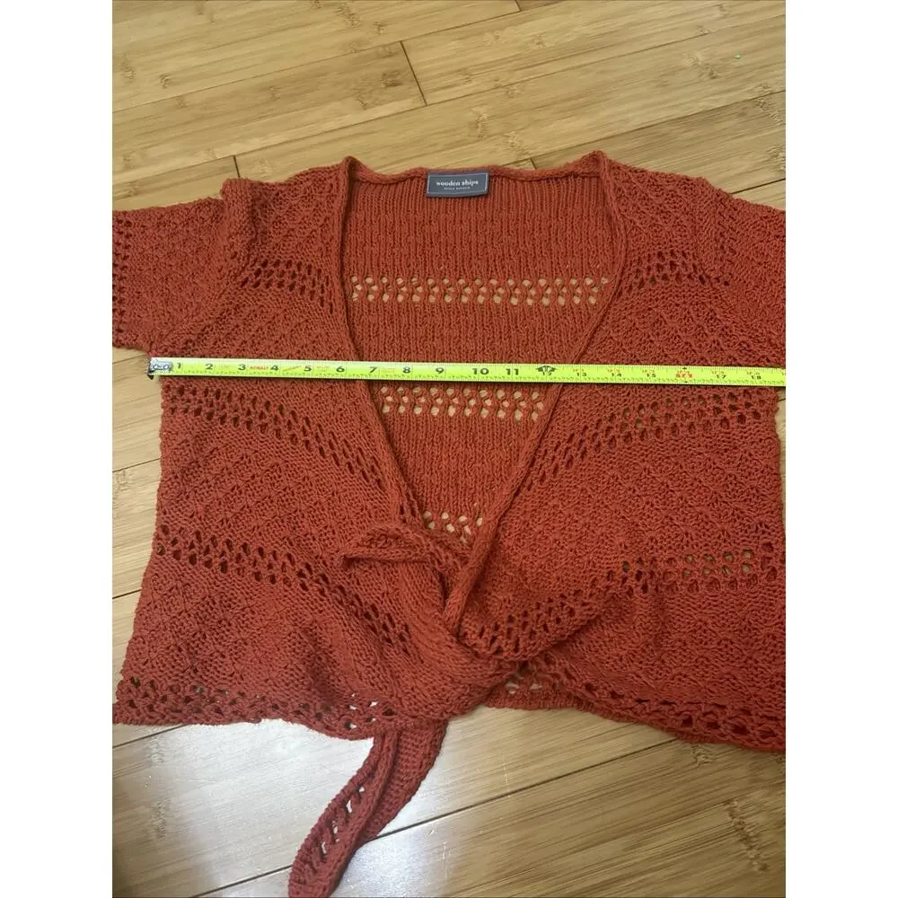 WOODEN SHIPS Paola Buendia Rust Crochet Cardigan Cottagecore Festival Hippie M/L - Picture 5 of 7